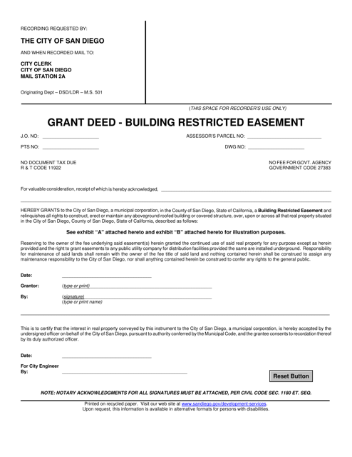Grant Deed - Building Restricted Easement - City of San Diego, California