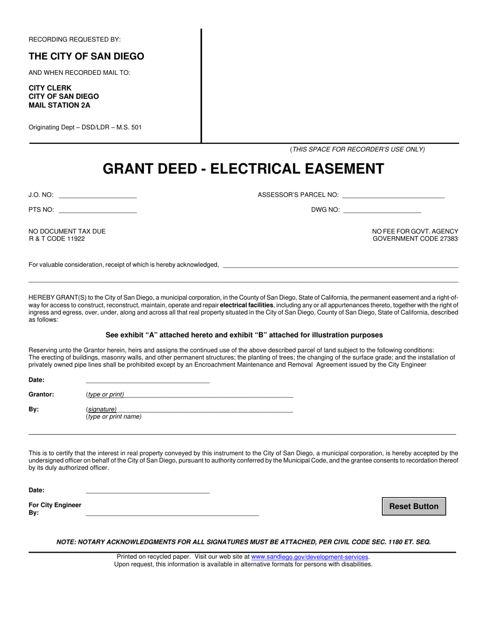 Grant Deed - Electrical Easement - City of San Diego, California, Page 1