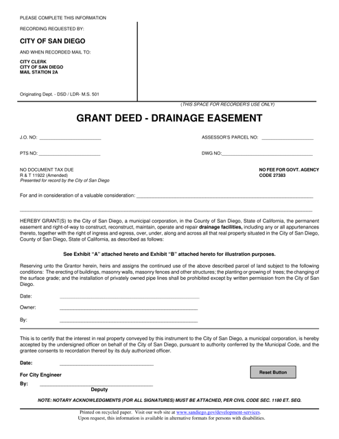 Grant Deed - Drainage Easement - City of San Diego, California Download Pdf