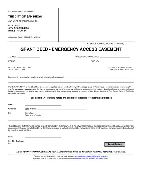 Grant Deed - Emergency Access Easement - City of San Diego, California