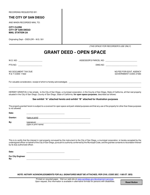 "Grant Deed - Open Space" - City of San Diego, California Download Pdf