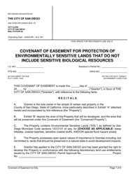 Document preview: Covenant of Easement for Protection of Environmentally Sensitive Lands That Do Not Include Sensitive Biological Resources - City of San Diego, California