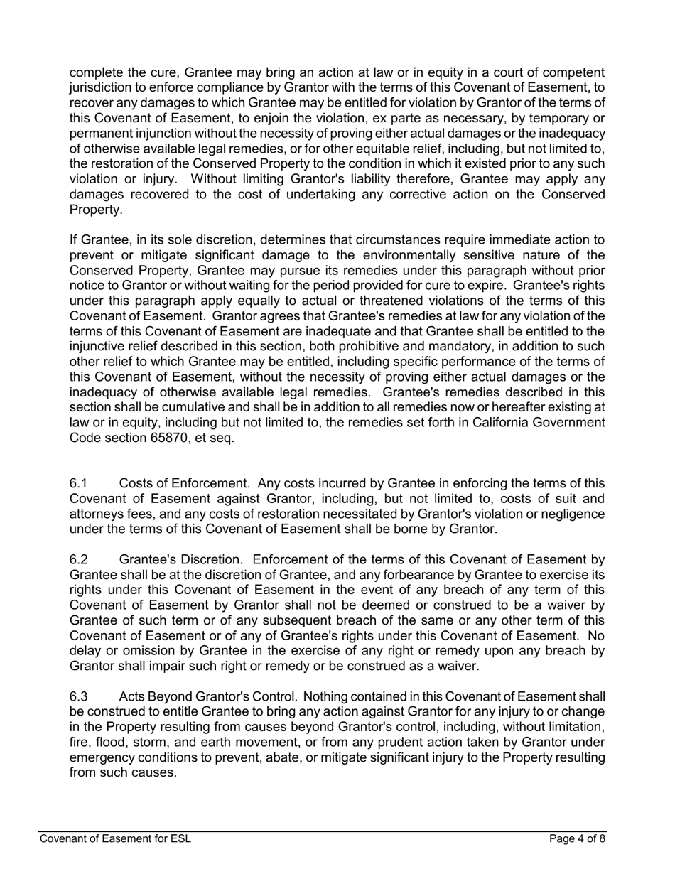 Covenant of Easement for Protection of Environmentally Sensitive Lands That Do Not Include Sensitive Biological Resources - City of San Diego, California, Page 4
