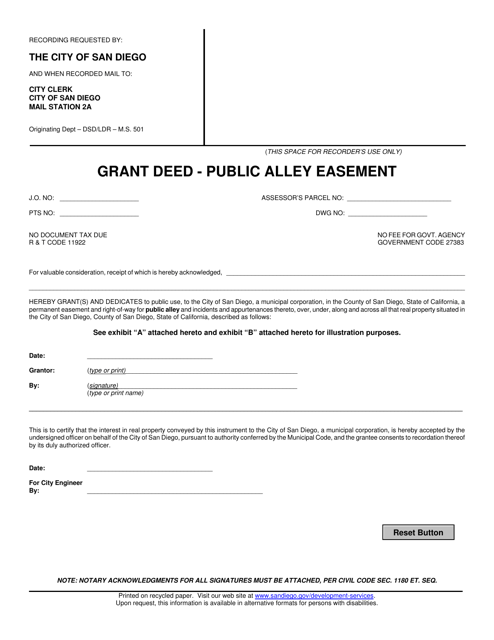 Grant Deed - Public Alley Easement - City of San Diego, California