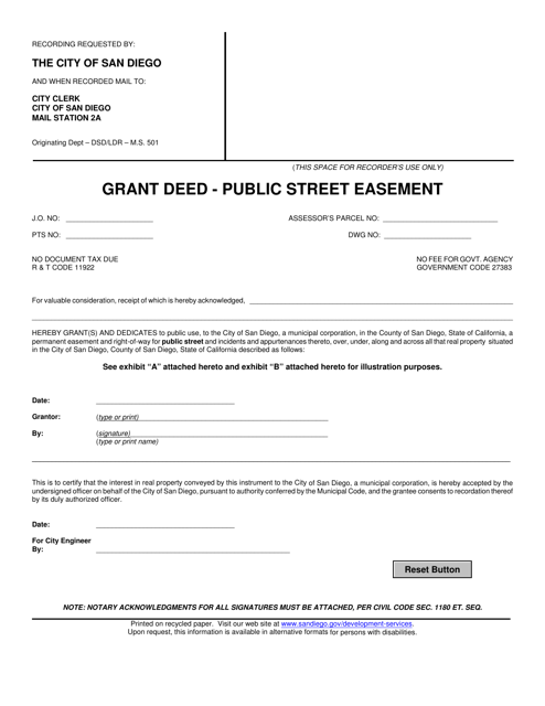 Grant Deed - Public Street Easement - City of San Diego, California