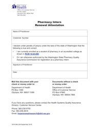 Document preview: DOH Form 690-259 Pharmacy Intern Renewal Attestation - Washington