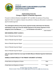 &quot;Authorization Form for Change in Signers of Rebuttal Arguments&quot; - County of San Mateo, California
