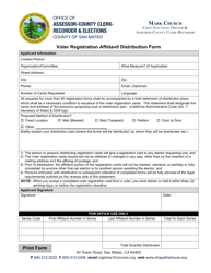 &quot;Voter Registration Affidavit Distribution Form&quot; - County of San Mateo, California