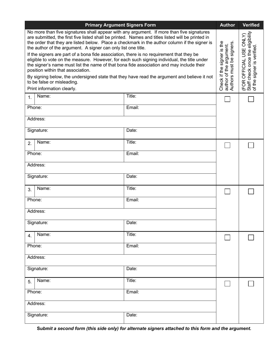 Ballot Measure Primary Argument Submission Form - County of San Mateo, California, Page 2
