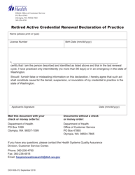 Document preview: DOH Form 606-012 Retired Active Credential Renewal Declaration of Practice - Washington