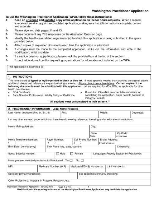 Form F245-411-000 Washington Practitioner Application - Washington