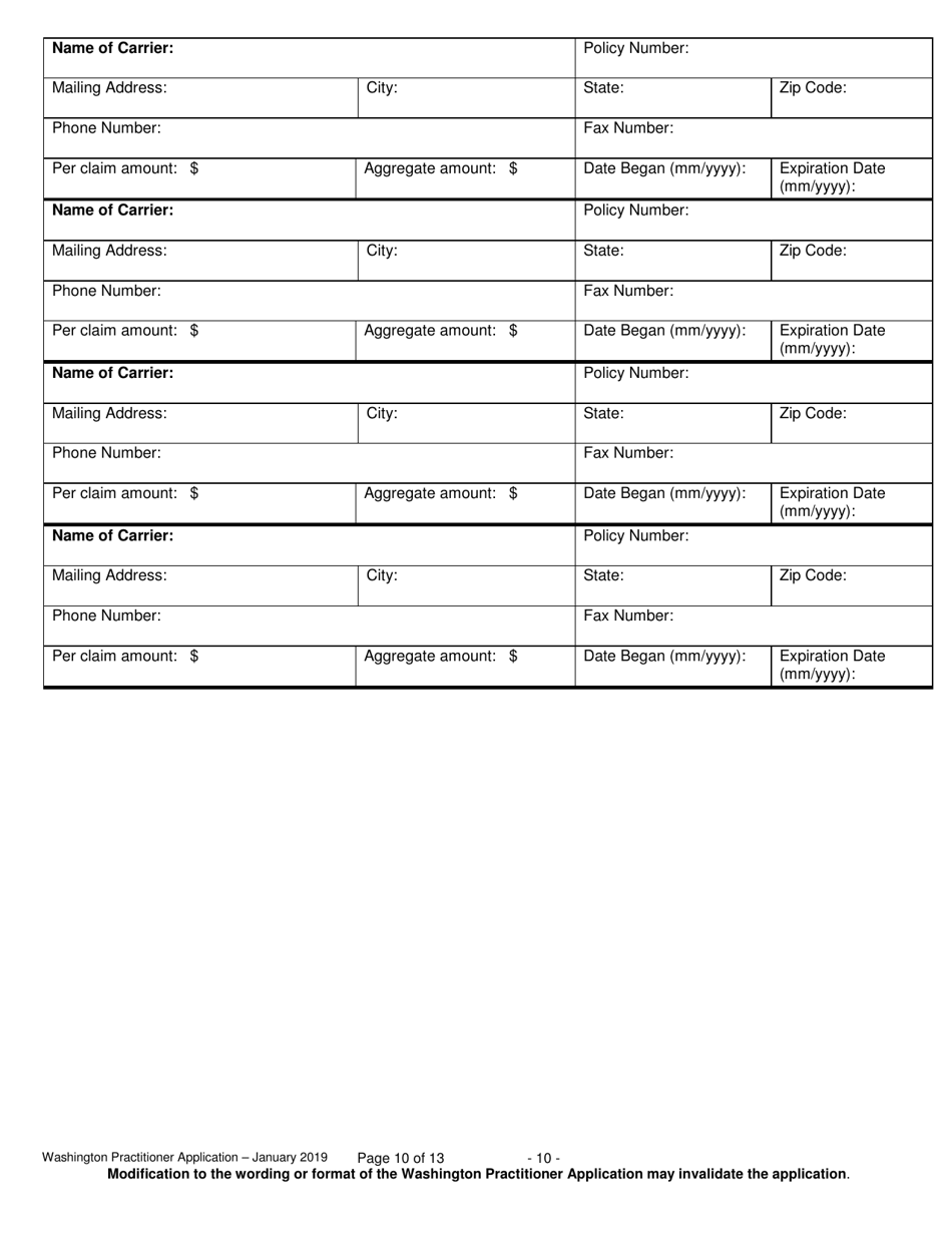 Form F245-411-000 Washington Practitioner Application - Washington, Page 10