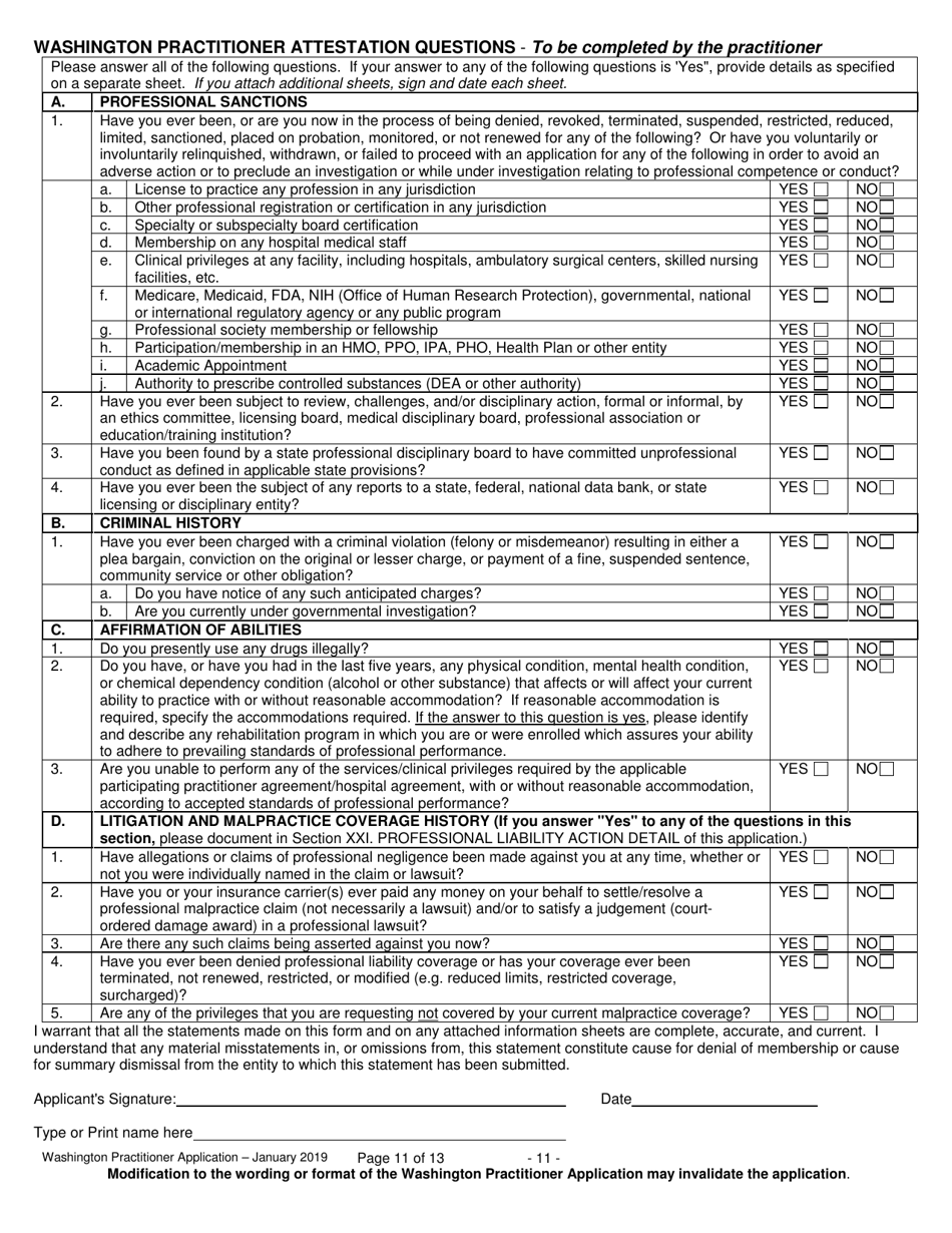 Form F245-411-000 Washington Practitioner Application - Washington, Page 11