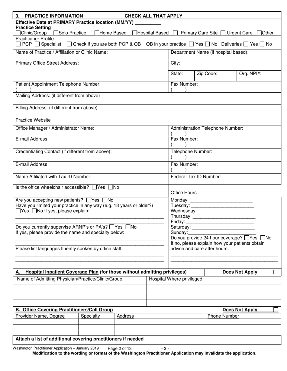 Form F245-411-000 Washington Practitioner Application - Washington, Page 2