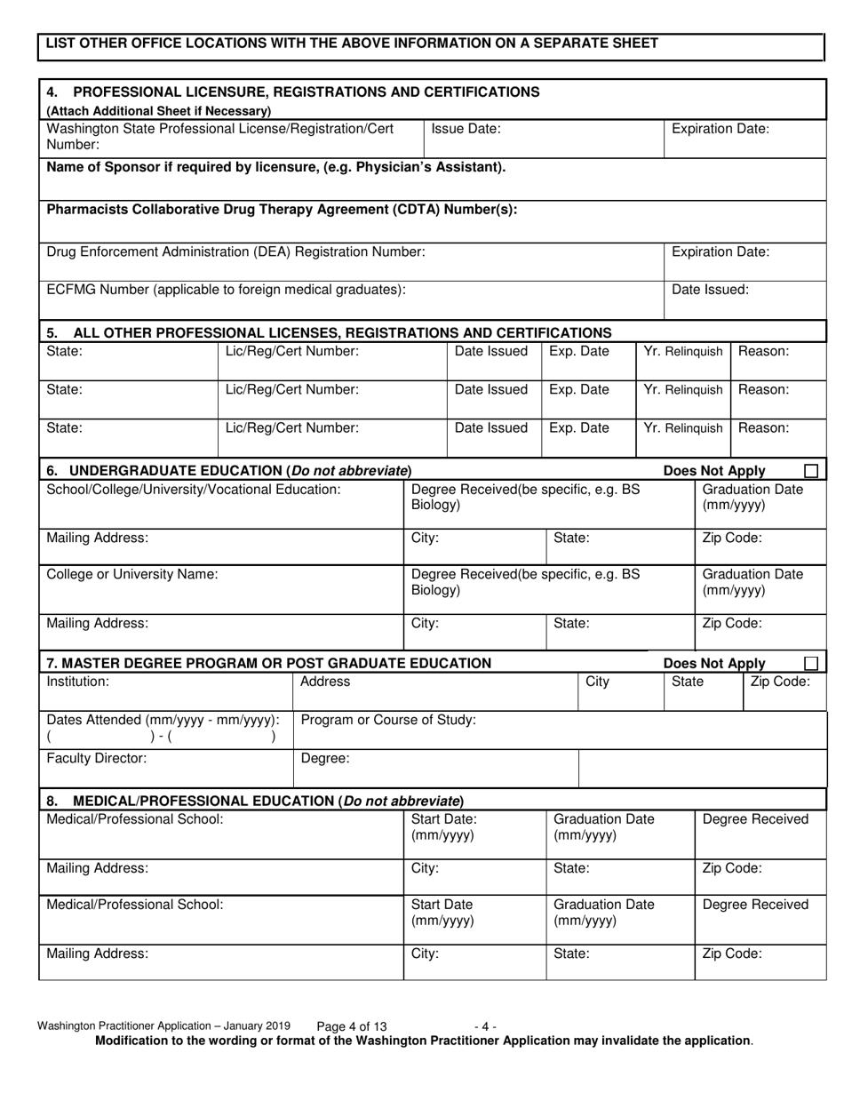 Form F245-411-000 Washington Practitioner Application - Washington, Page 4