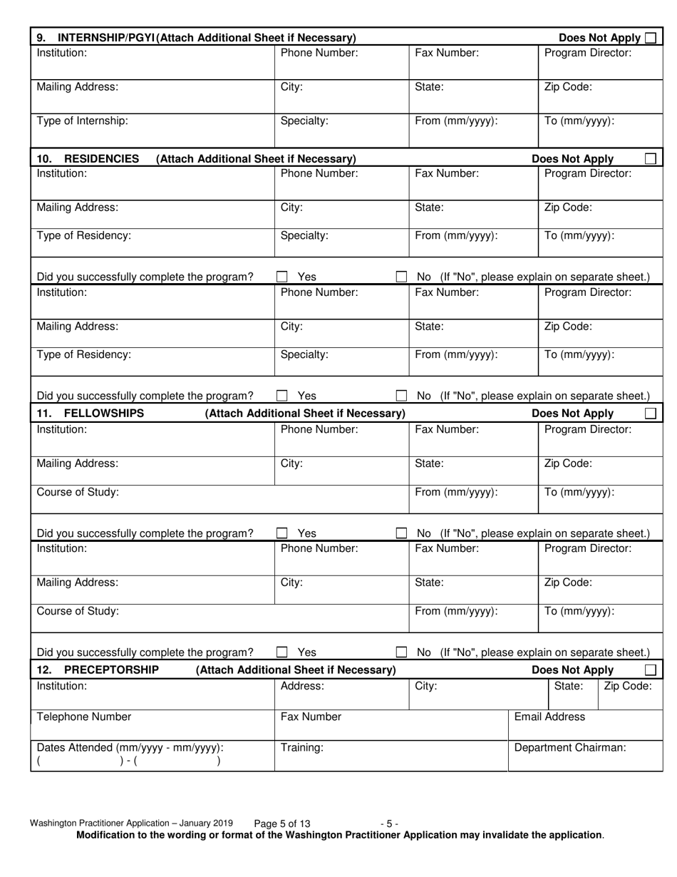Form F245-411-000 Washington Practitioner Application - Washington, Page 5