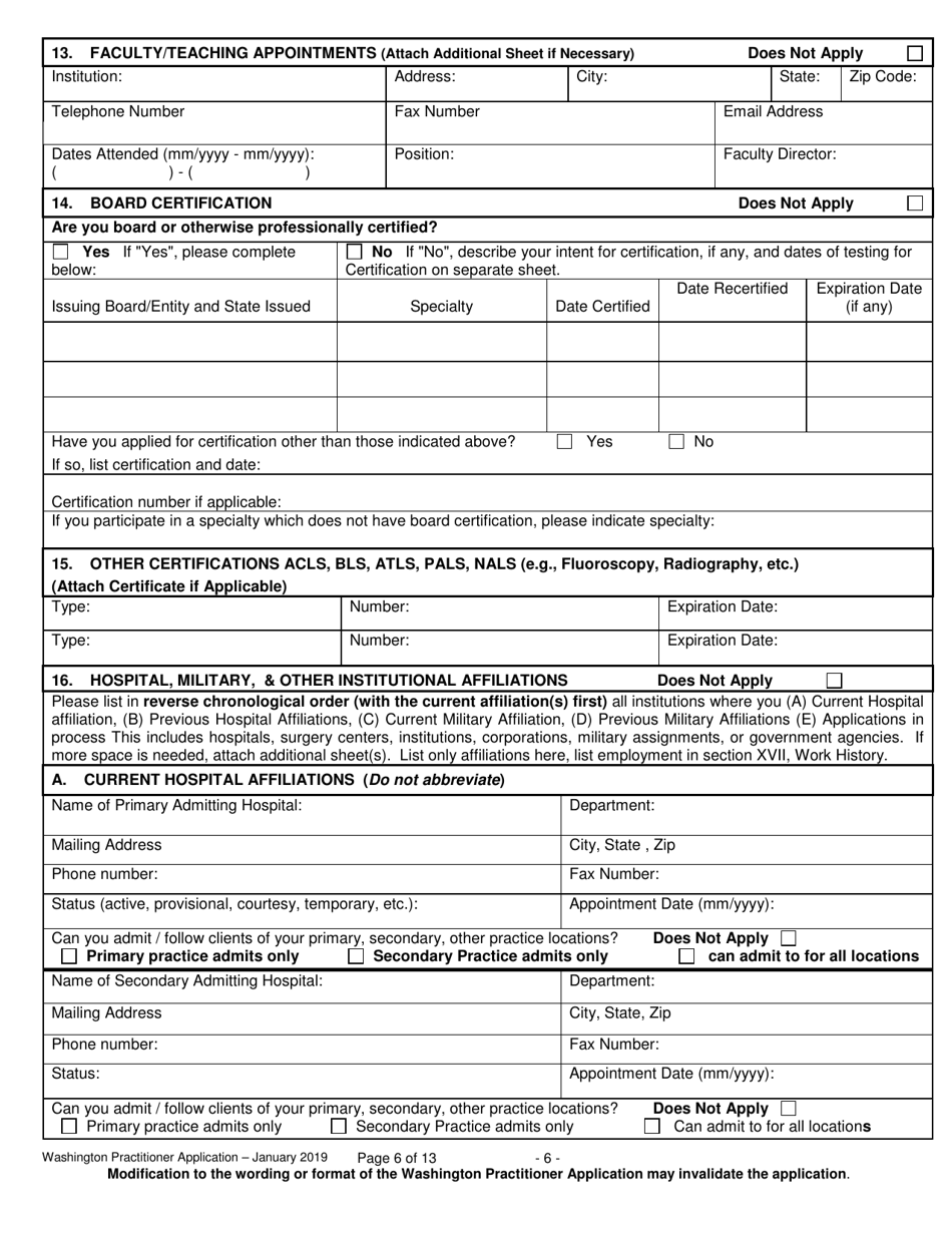 Form F245-411-000 Washington Practitioner Application - Washington, Page 6