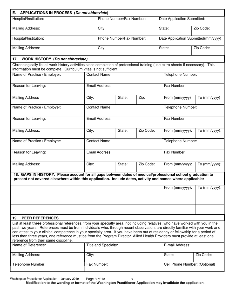 Form F245-411-000 Washington Practitioner Application - Washington, Page 8