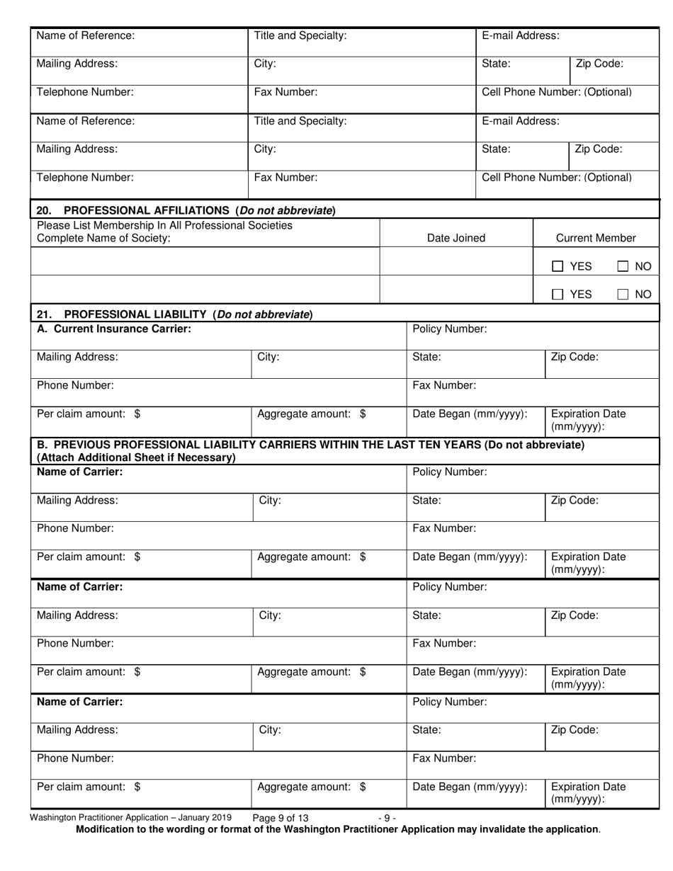 Form F245-411-000 Washington Practitioner Application - Washington, Page 9