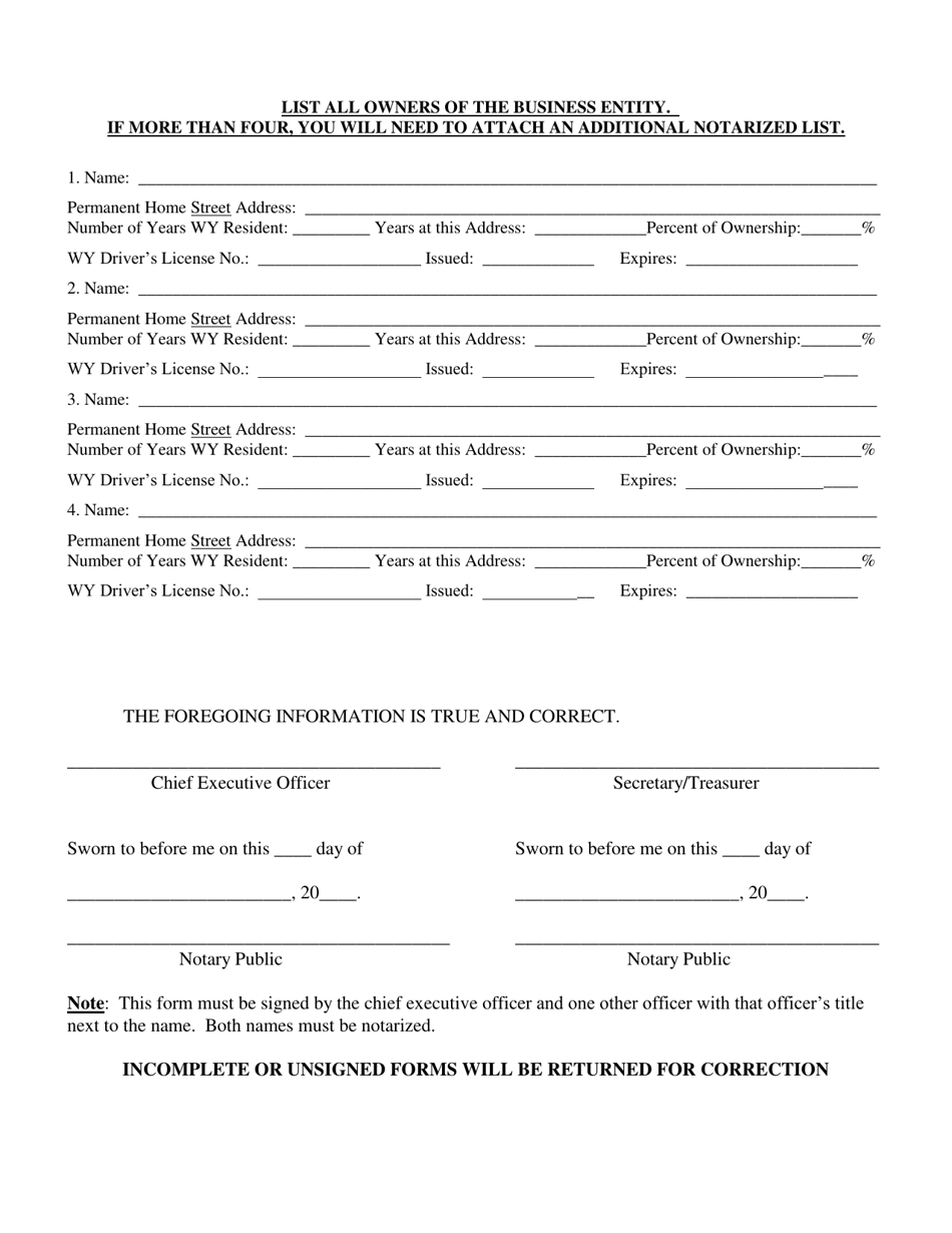 Affidavit C Wyoming Resident Ceo (Or Equivalent) and More Than 50% Wyoming Resident Owned - Wyoming, Page 2