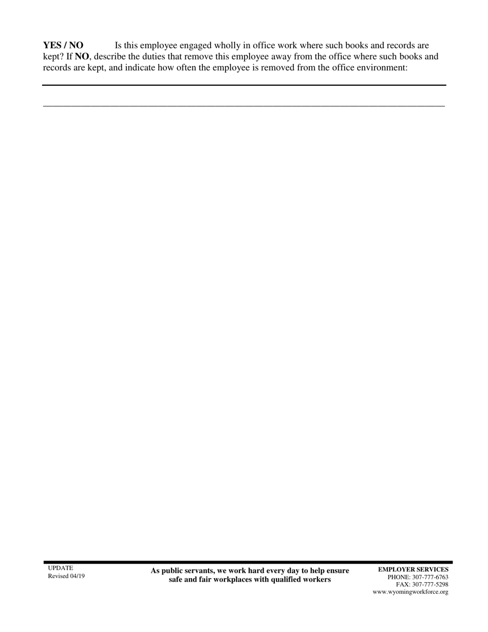 Affidavit for Application of Coverage Clerical Office Occupation Classification - Wyoming, Page 4