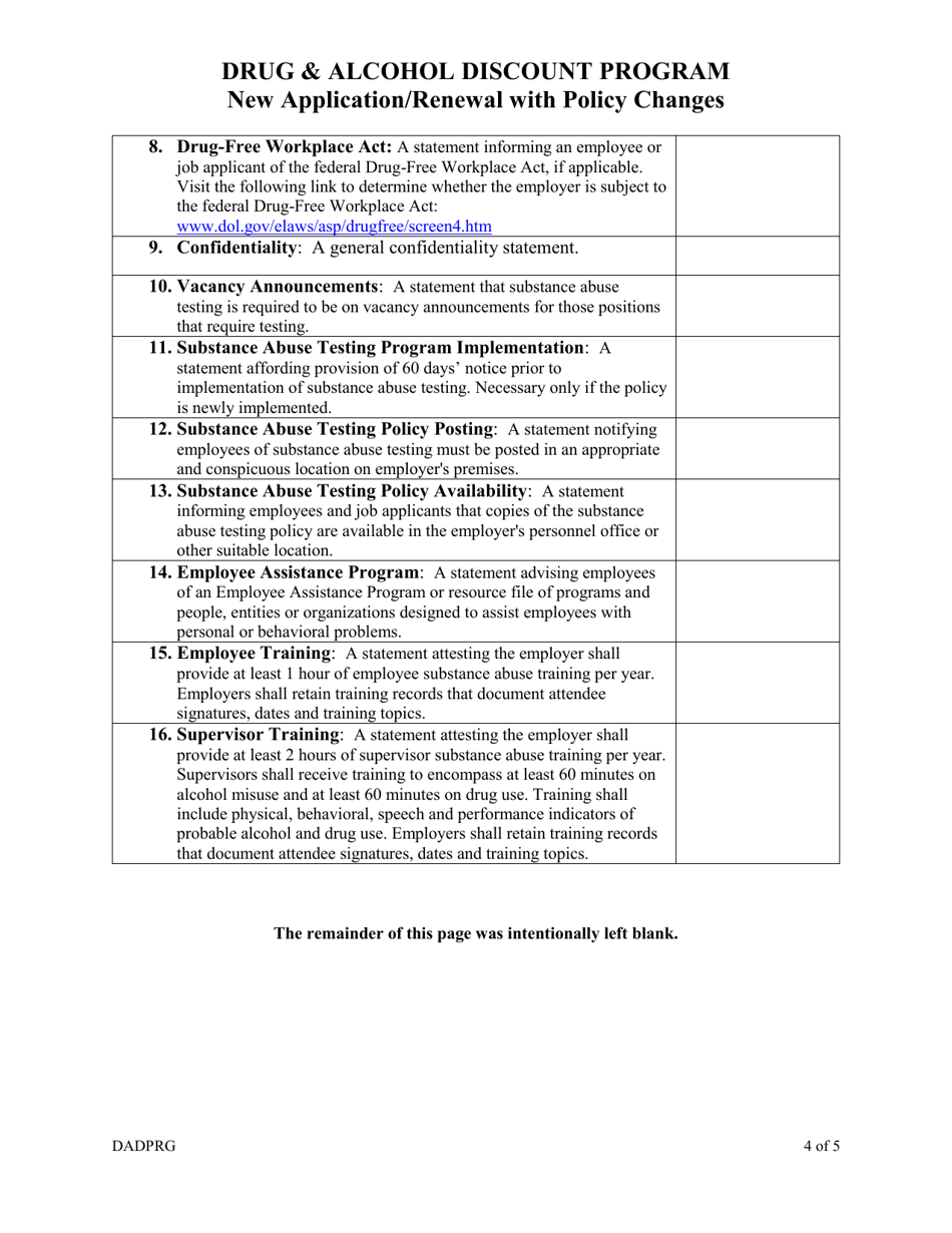 Annual Application for the Certification of the Drug-Free Workplace Premium Credit Program - Wyoming, Page 4