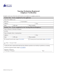 Document preview: DOH Form 669-382 Nursing Technician Registered Employer Verification - Washington