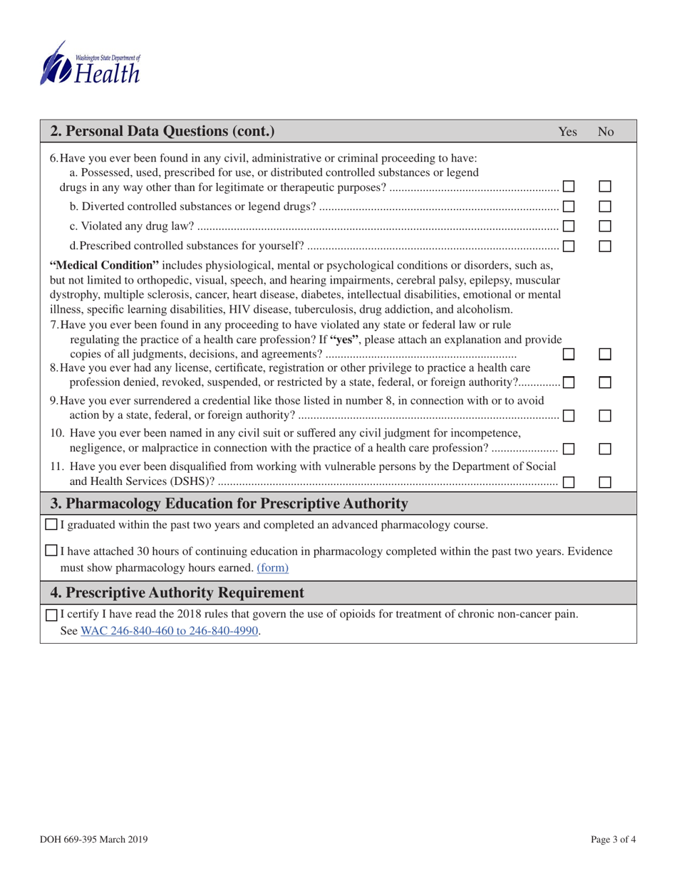 DOH Form 669-395 Arnp Prescriptive Authority Application for Already Licensed Arnps - Washington, Page 5