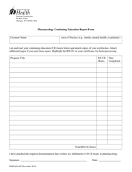 Document preview: DOH Form 669-403 Pharmacology Continuing Education Report Form - Washington