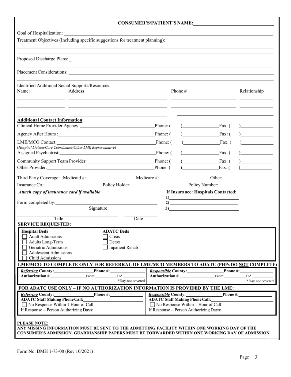 Form DMH1-73-00 Download Printable PDF or Fill Online Regional Referral ...