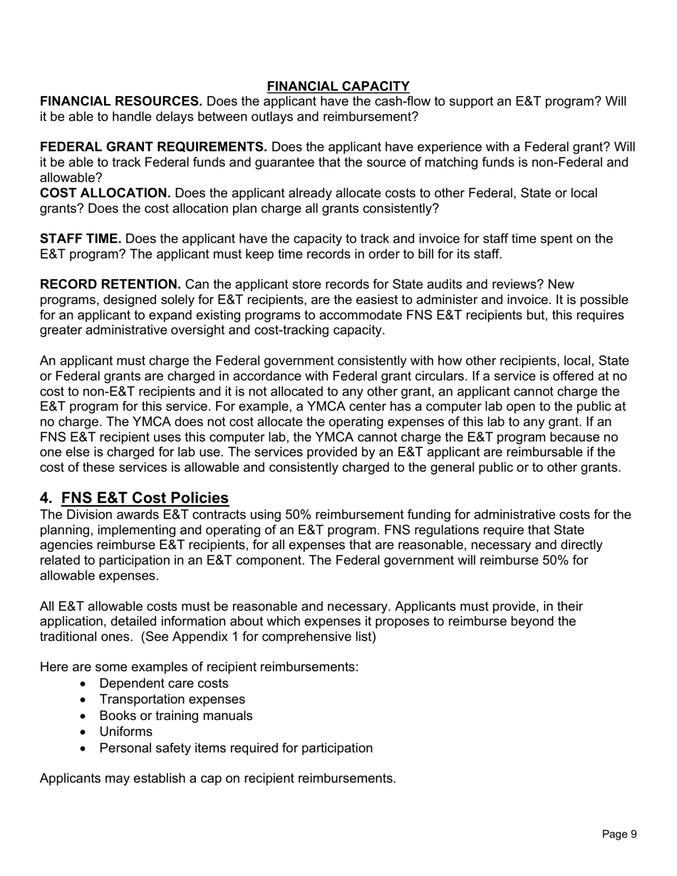 Request for Applications - Food and Nutrition Services - Employment and Training Program - North Carolina, Page 10
