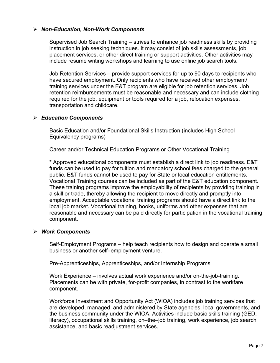 Request for Applications - Food and Nutrition Services - Employment and Training Program - North Carolina, Page 8