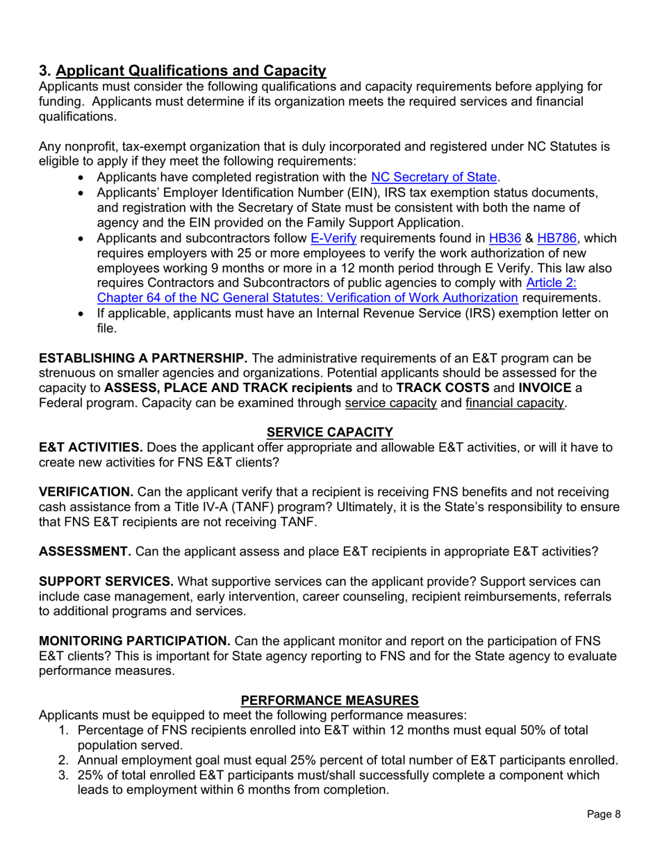 Request for Applications - Food and Nutrition Services - Employment and Training Program - North Carolina, Page 9