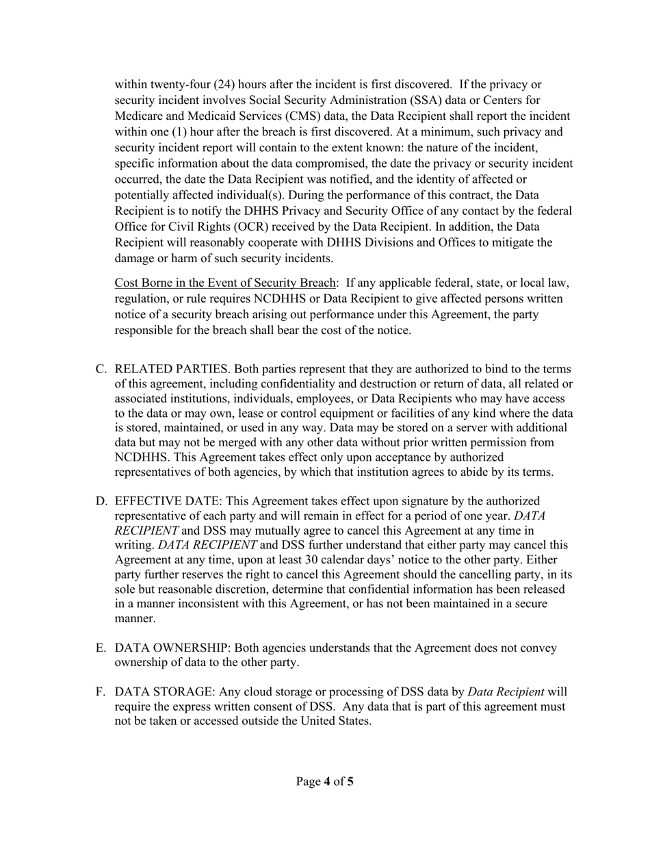 Data Share / Use Agreement - North Carolina, Page 4