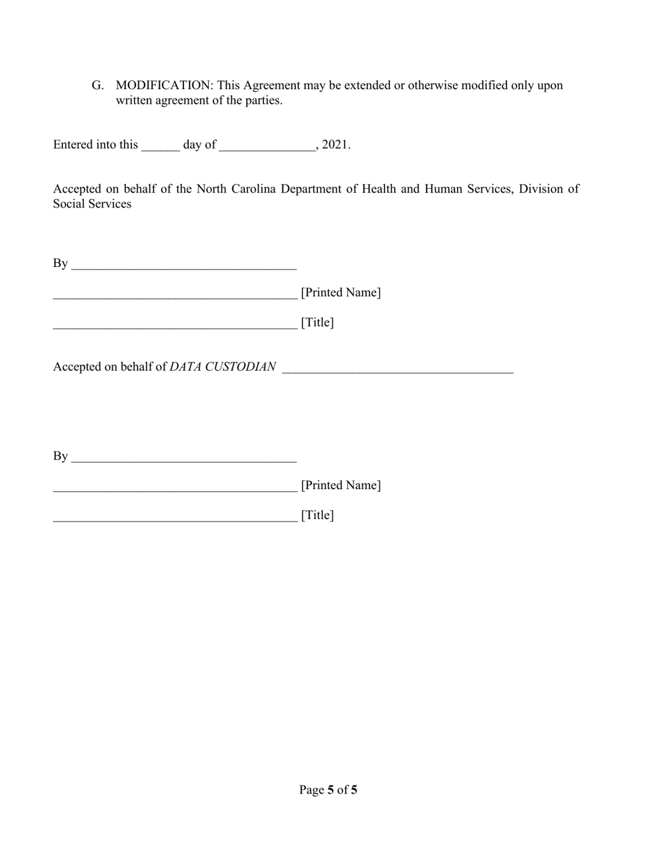 Data Share / Use Agreement - North Carolina, Page 5