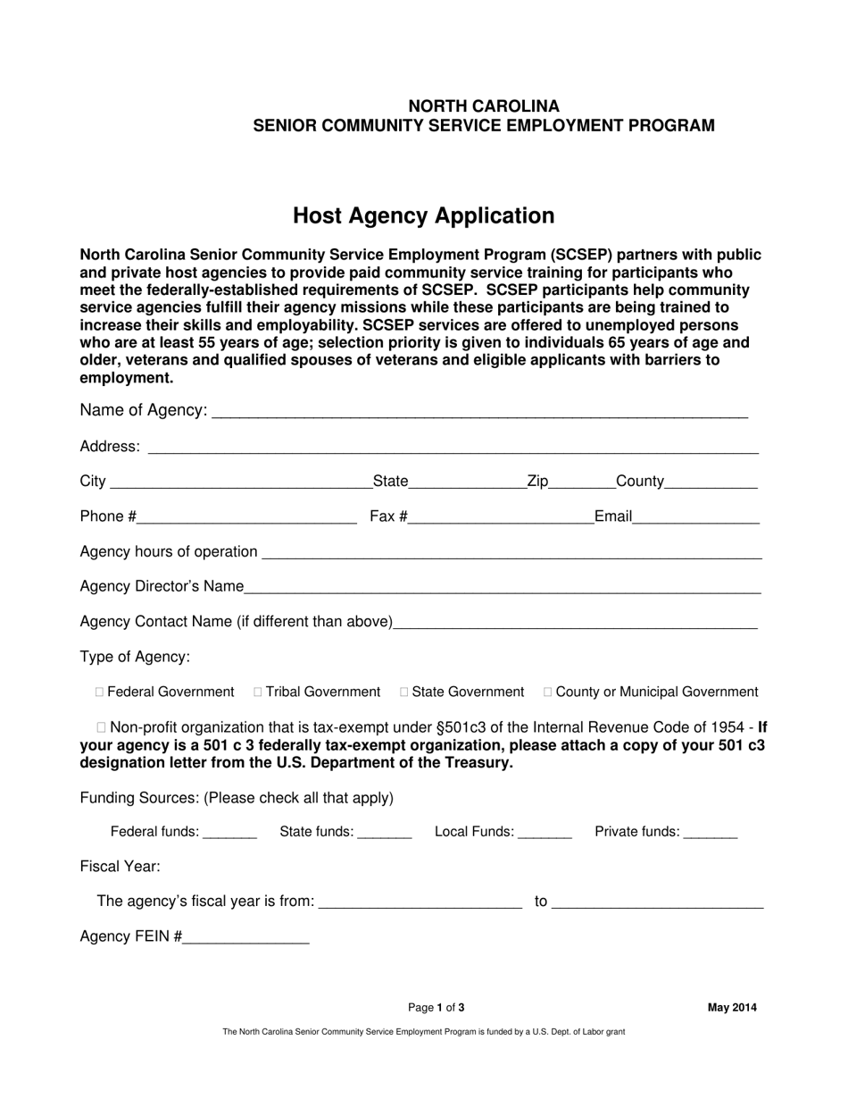 Host Agency Application - North Carolina, Page 1