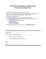 Document preview: Nc Fast Case Management Implementation Pilot County Volunteer Form - North Carolina