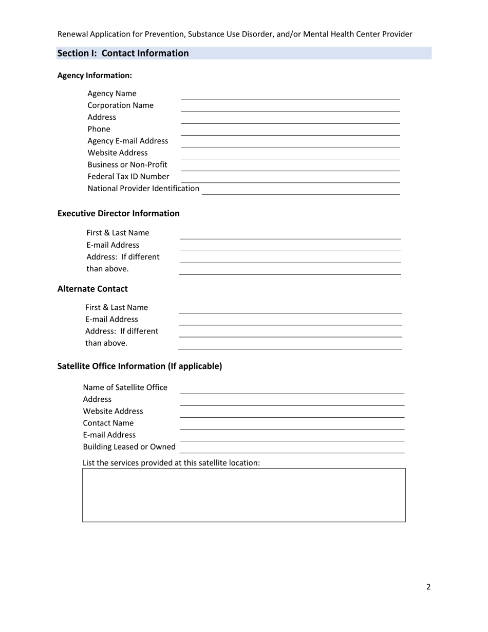 Renewal Application for Prevention, Substance Use Disorder, and / or Mental Health Services - South Dakota, Page 2