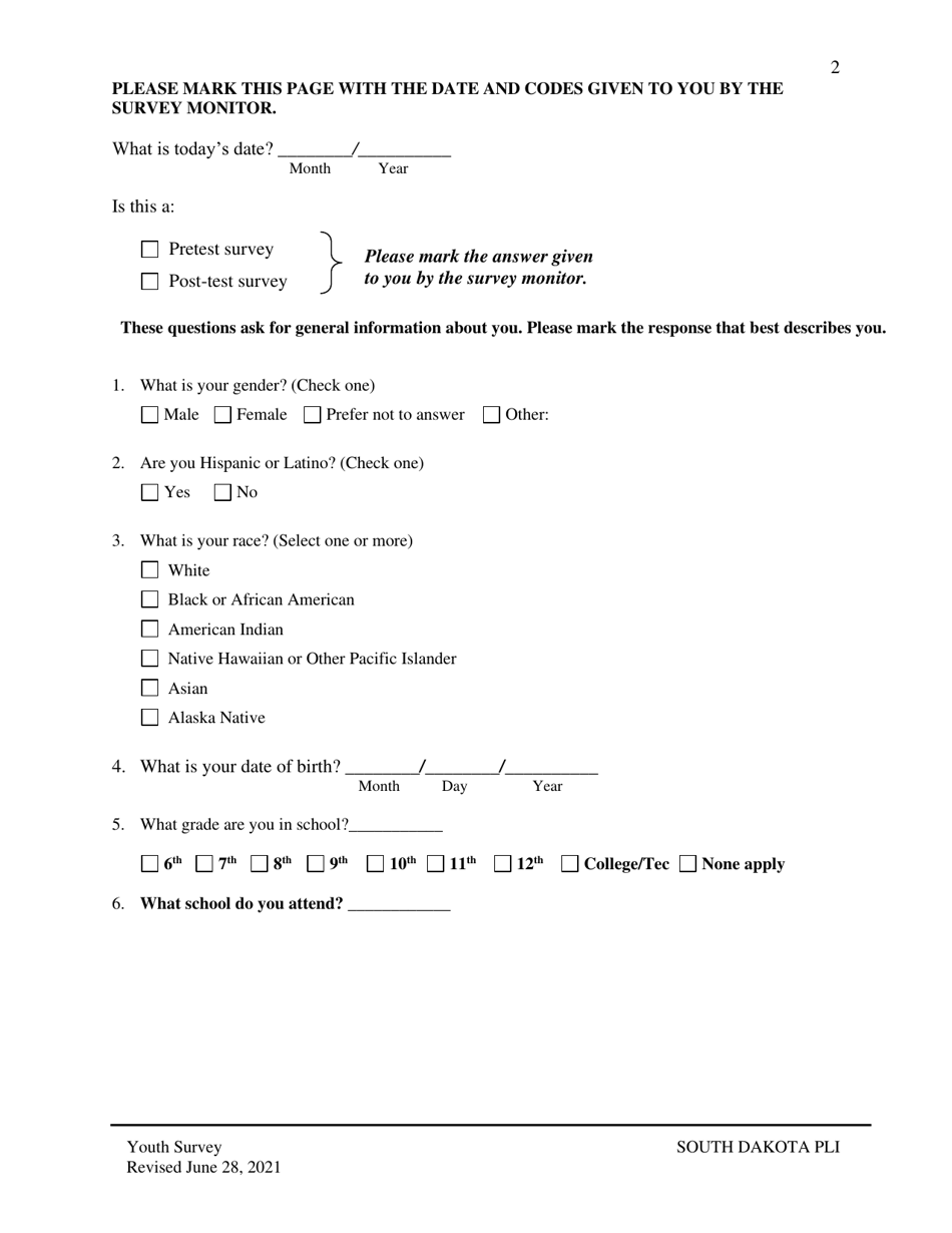 Participant Level Instrument - South Dakota, Page 2