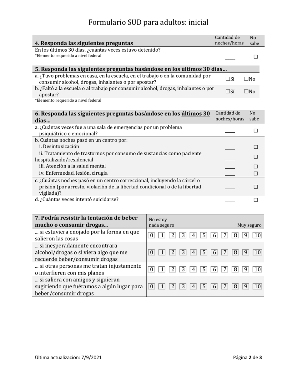 Herramienta De Resultados De Los Trastornos Por Consumo De Sustancias - Inicial - South Dakota (Spanish), Page 2