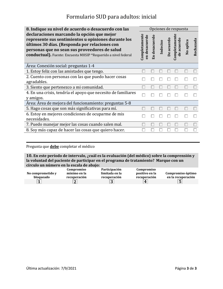 Herramienta De Resultados De Los Trastornos Por Consumo De Sustancias - Inicial - South Dakota (Spanish), Page 3