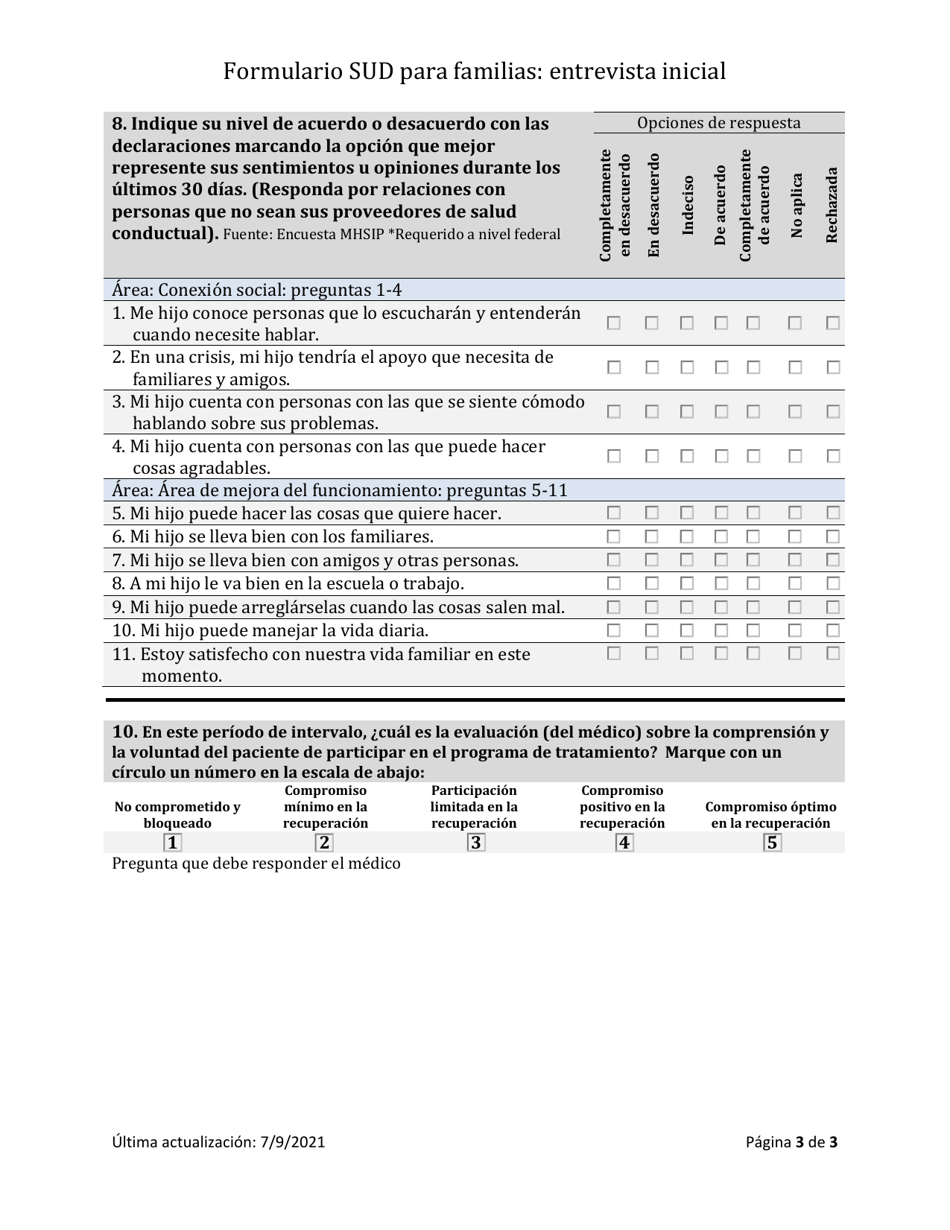 Herramienta De Resultados De Los Trastornos Por Consumo De Sustancias - Familia Entrevista Inicial - South Dakota (Spanish), Page 3