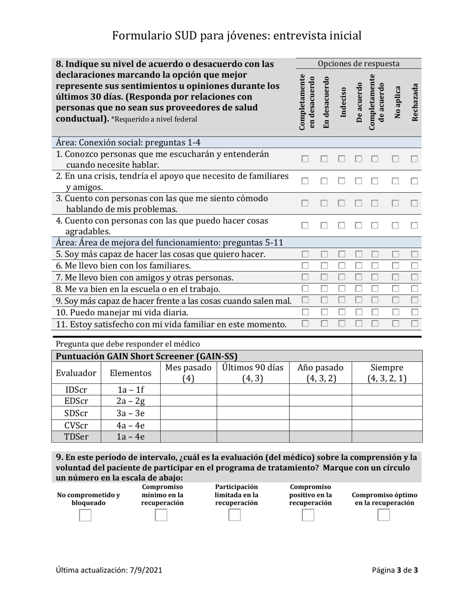 Herramienta De Resultados De Los Trastornos Por Consumo De Sustancias - Jovenes Entrevista Inicial - South Dakota (Spanish), Page 3