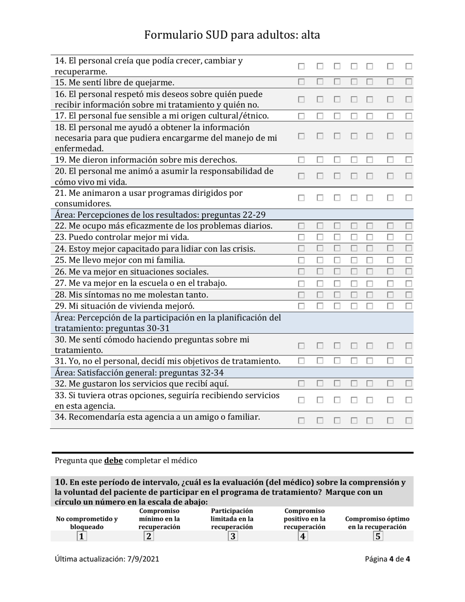 Herramienta De Resultados De Los Trastornos Por Consumo De Sustancias - Alta - South Dakota (Spanish), Page 4