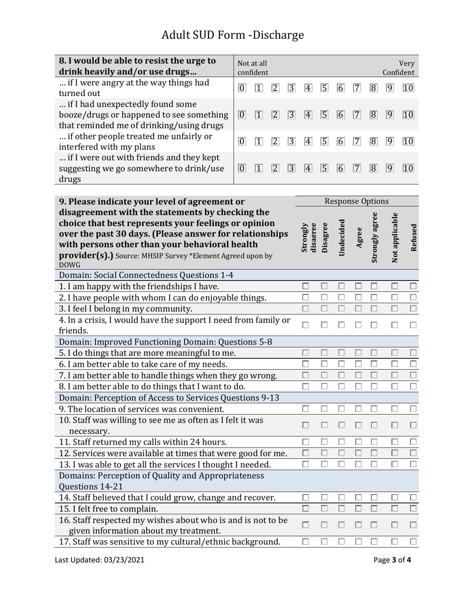 Adult Substance Use Disorder Discharge Outcome Tool - South Dakota, Page 3