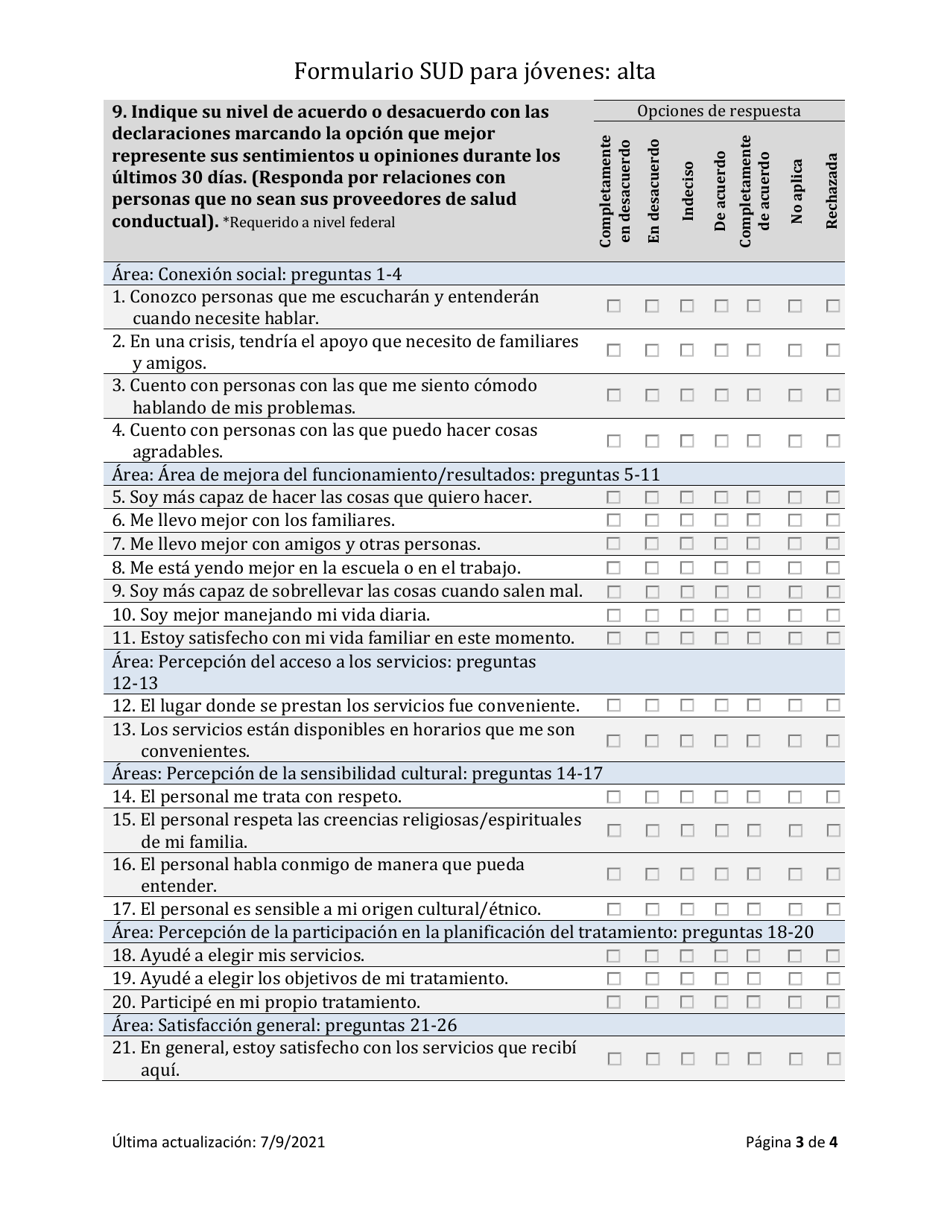Herramienta De Resultados De Los Trastornos Por Consumo De Sustancias - Alta De Jovenes - South Dakota (Spanish), Page 3