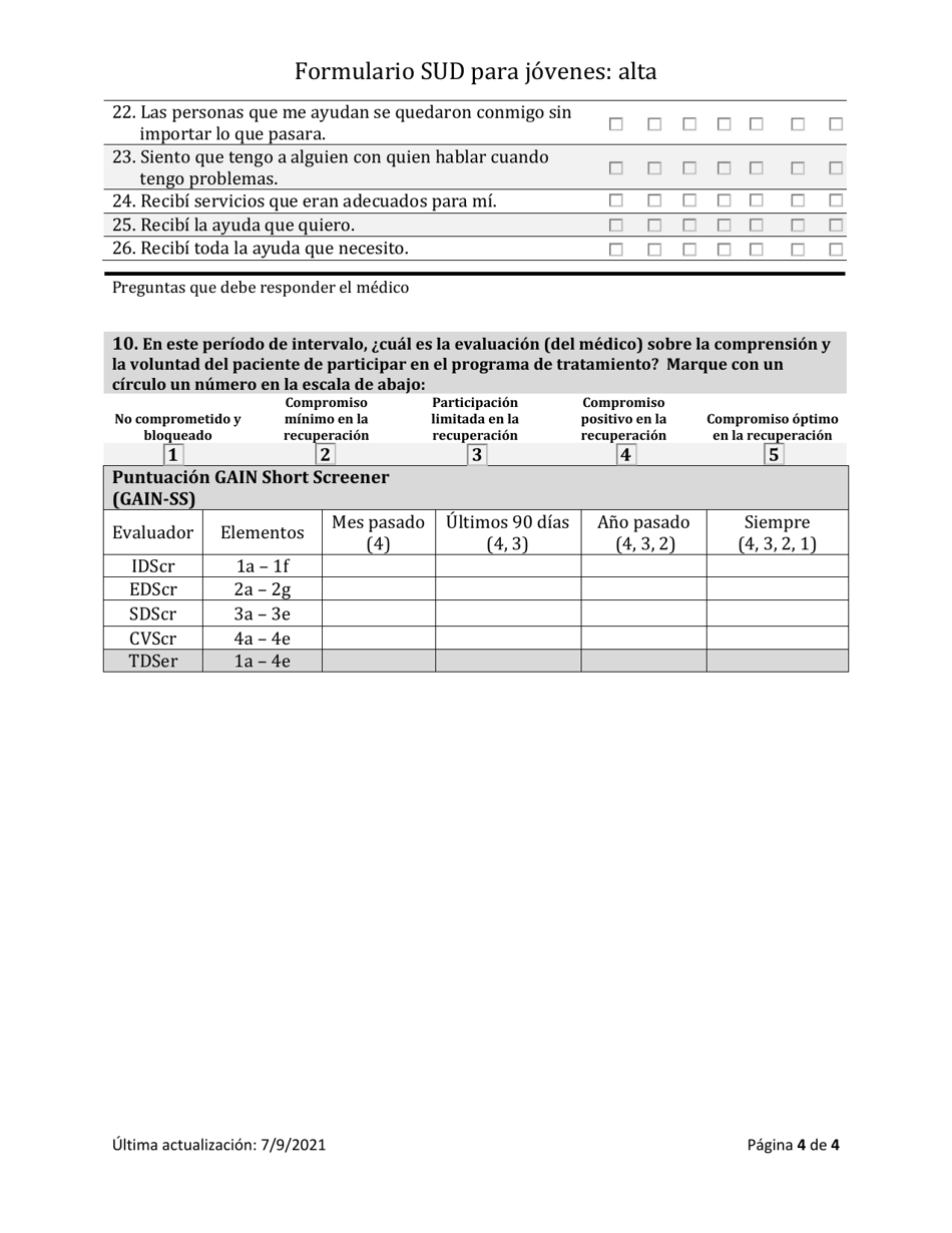 Herramienta De Resultados De Los Trastornos Por Consumo De Sustancias - Alta De Jovenes - South Dakota (Spanish), Page 4