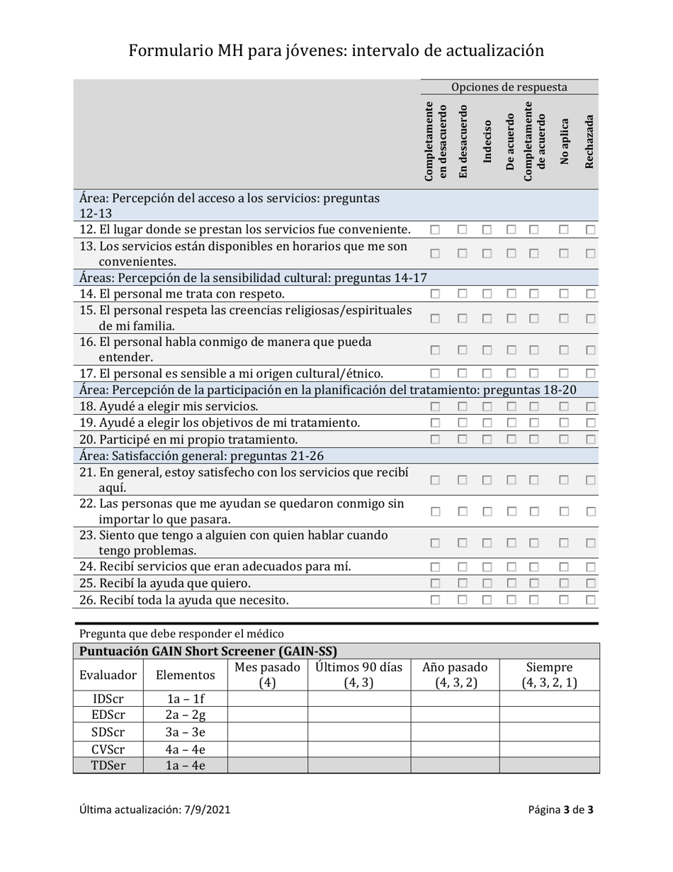 Herramienta De Resultados De Salud Mental - Jovenes Actualizacion - South Dakota (Spanish), Page 3