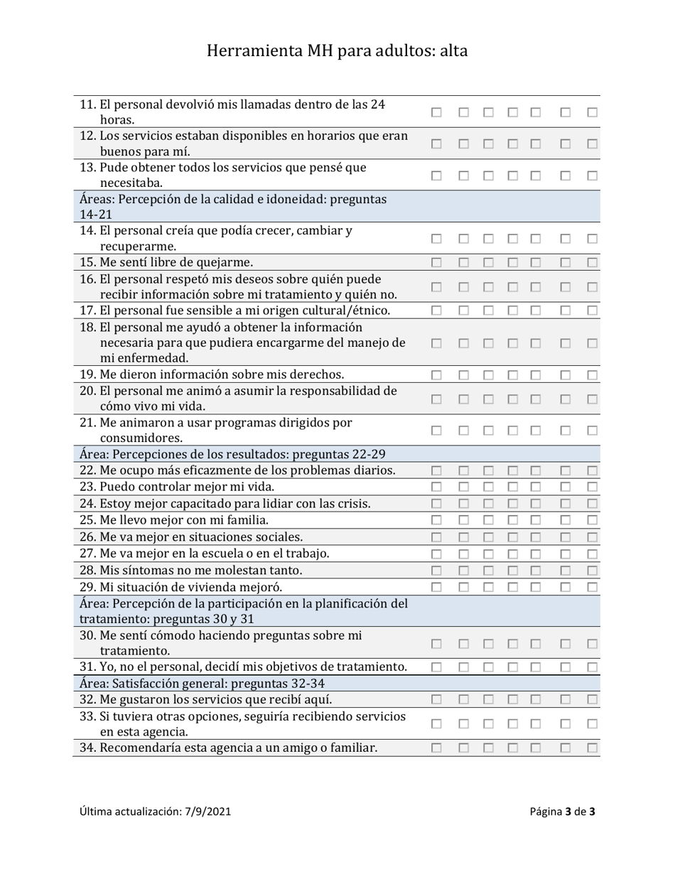 Herramienta De Resultados De Salud Mental Para Adultos - Alta - South Dakota (Spanish), Page 3
