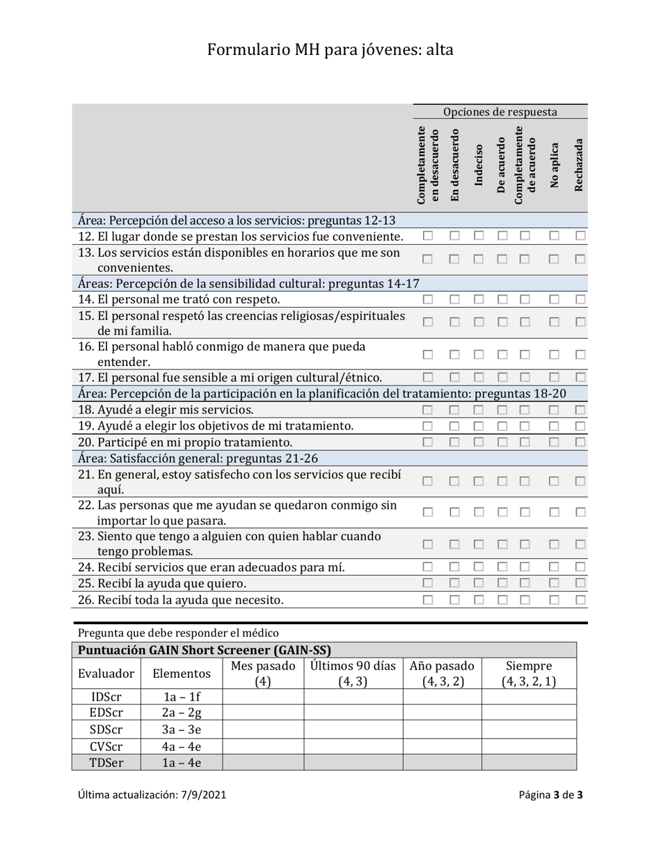 Herramienta De Resultados De Salud Mental - Alta De Jovenes - South Dakota (Spanish), Page 3